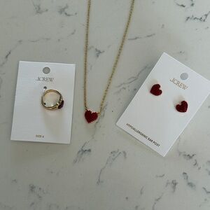 J. Crew Gold Necklace and Red Heart Earrings Set